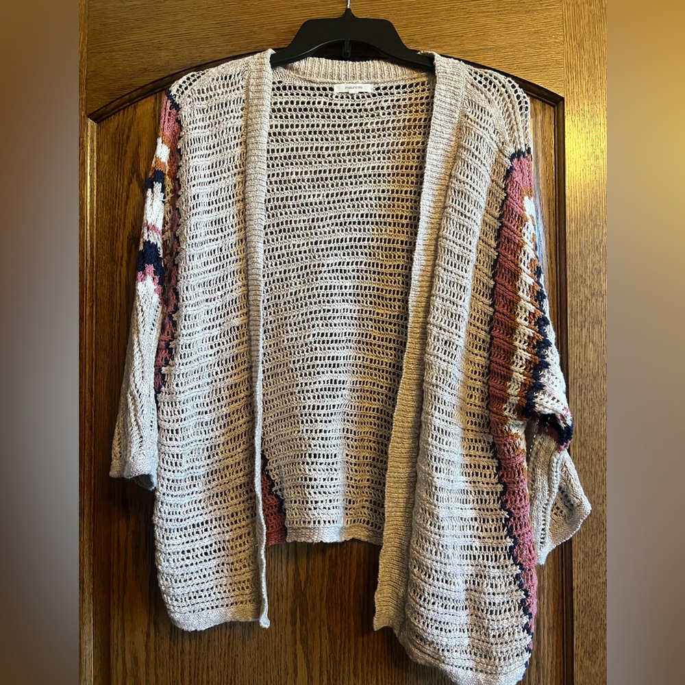 Maurices Cream and Multicolor Open Cardigan